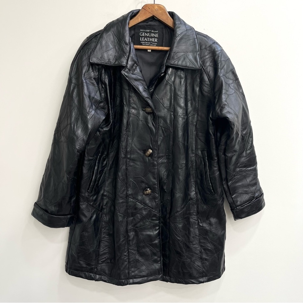 VINTAGE MAXAM ITLIAN MOSAIC BLACK PATCHWORK LAMBSKIN/LEATHER JACKET WOMANS XL